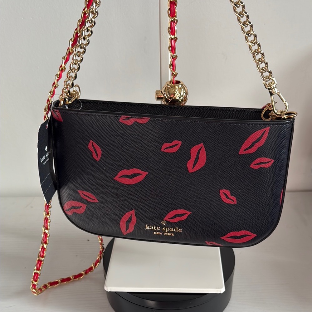 Kate Spade Black and Red Crossbody Bag with Lip Print NWT